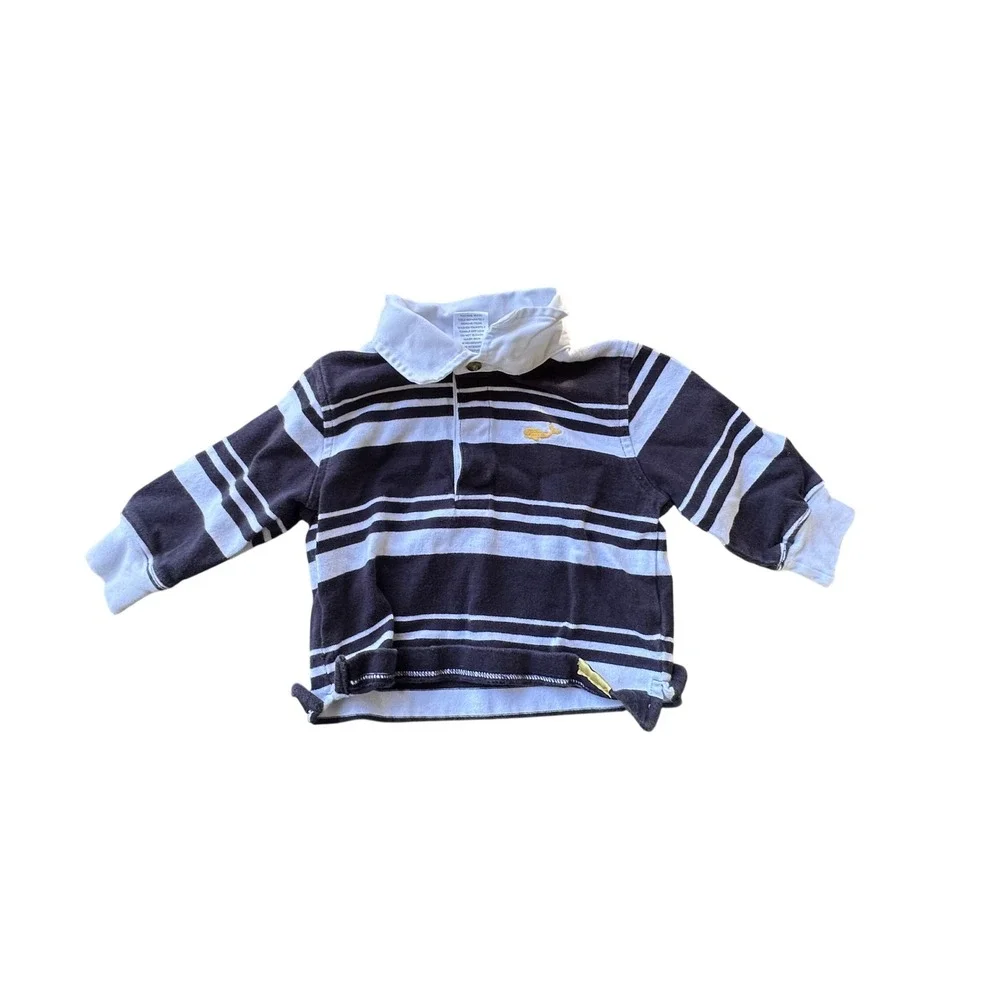 Gymboree Baby Boys Navy Blue White Striped Whale Rugby Polo Shirt 6-12 Months